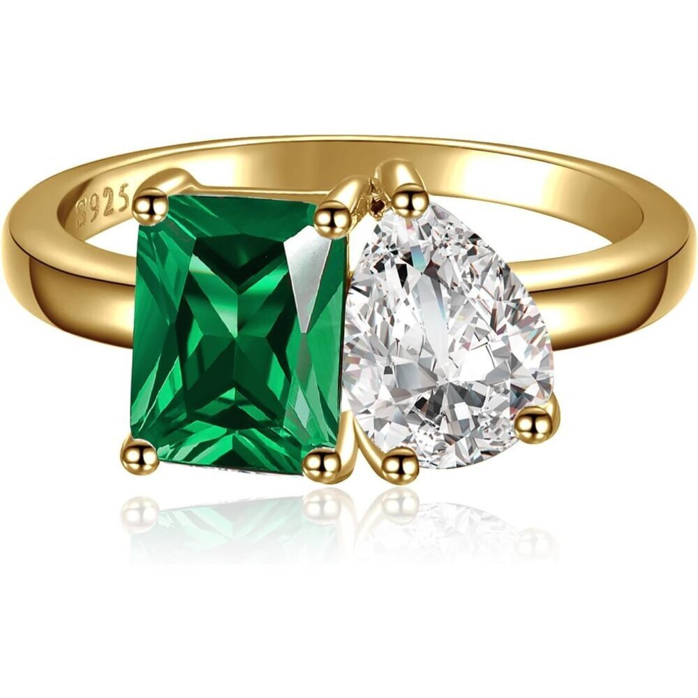 Women's Toi Et Moi 2.75ct Emerald & Pear-Cut Cubic Zirconia Silver Engagement Ri - Picture 2 of 7